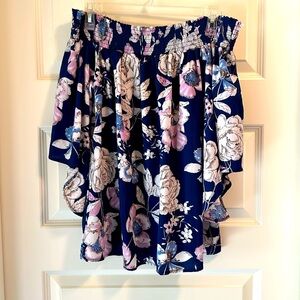 Navy Blue Floral Off Shoulder Blouse M